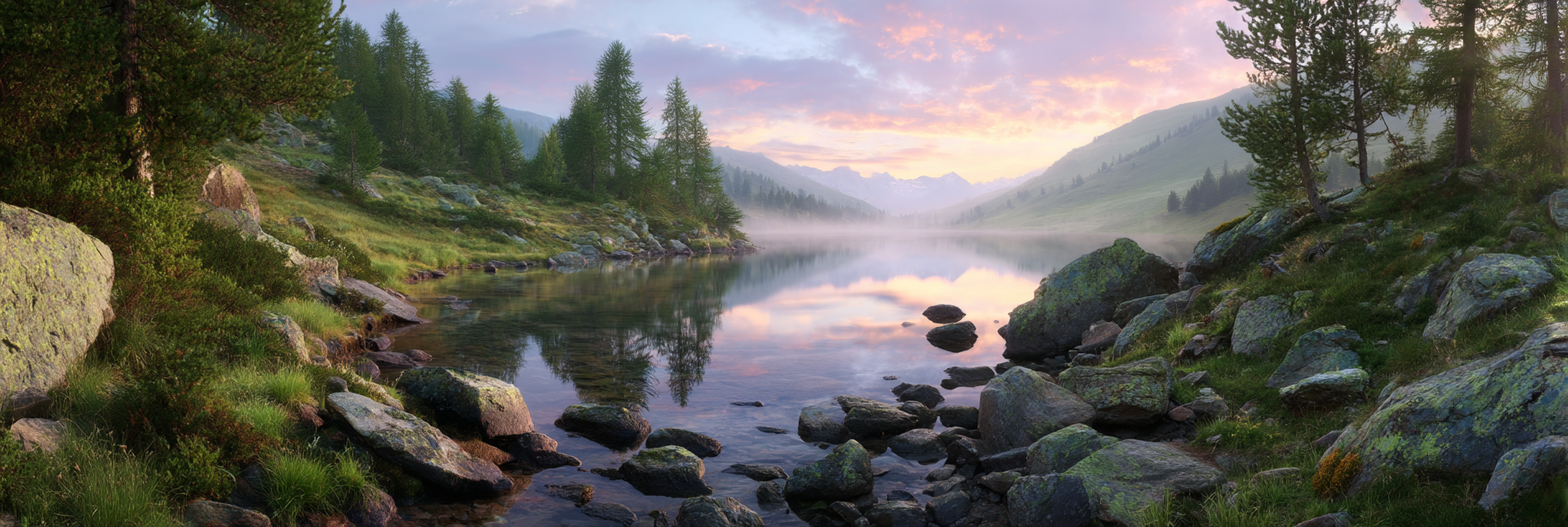 Ruhige Landschaft Mit See Und Bergen Bei Sonnenaufgang Oder Sonnenuntergang | Seen und Unterwasserwelten | Landschaften