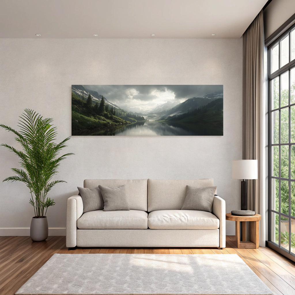 Ruhige Landschaft Mit See Und Bergen Mit Nebel Und Schnee