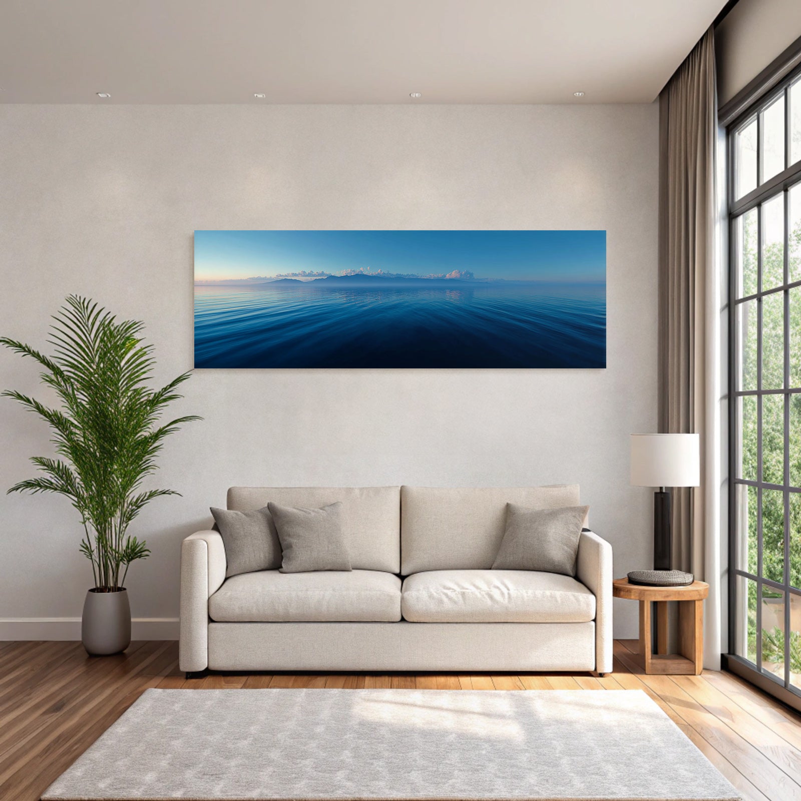 Ruhige Meerlandschaft Dawn Dusk Mit Bergen