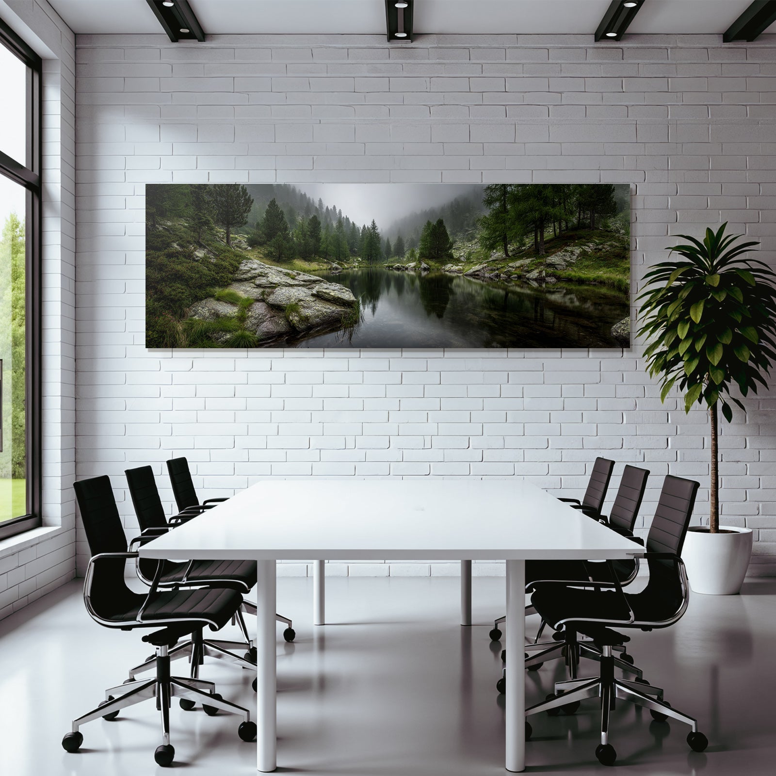 Ruhige Natur Landschaft Mit Gewässer Und Nebel