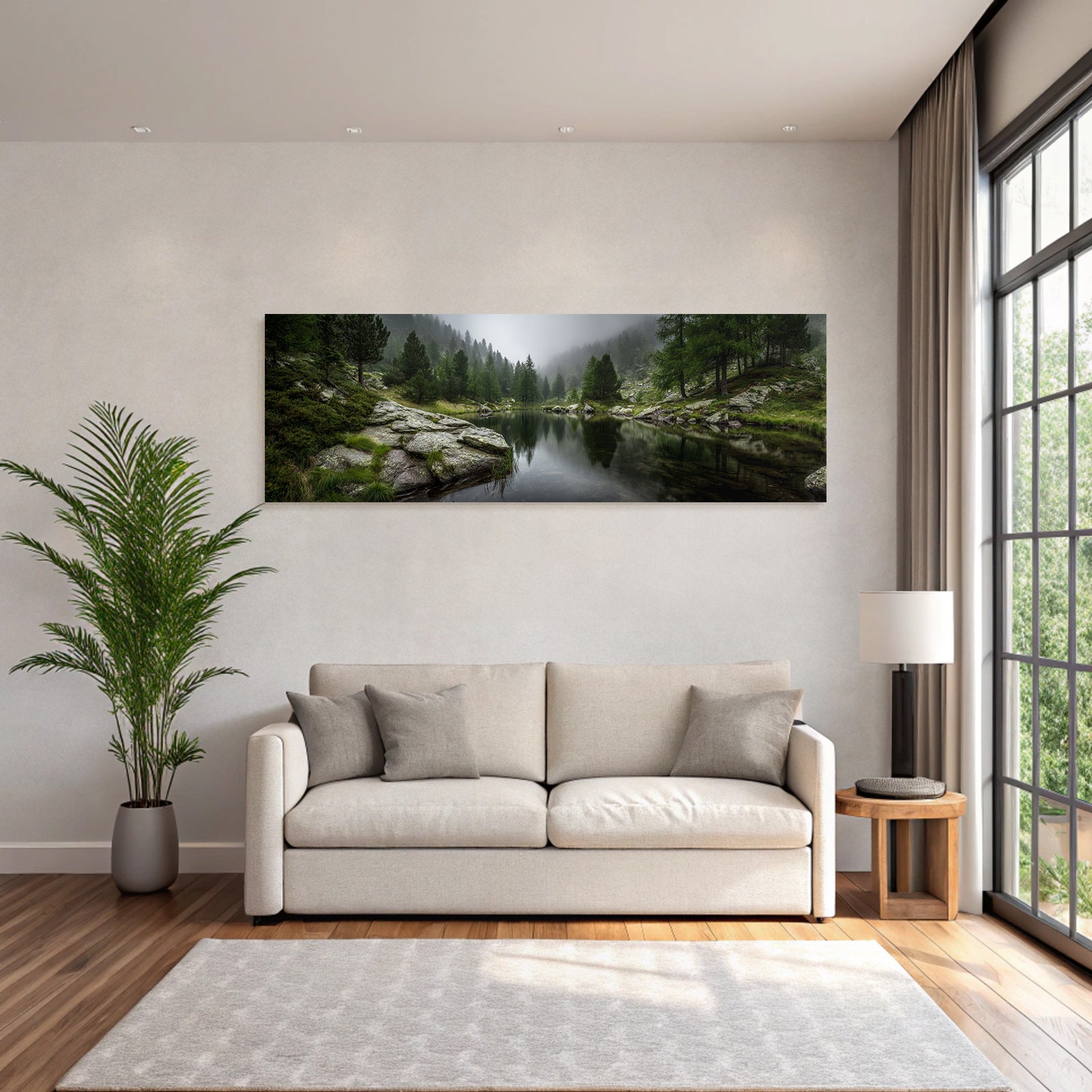 Ruhige Natur Landschaft Mit Gewässer Und Nebel