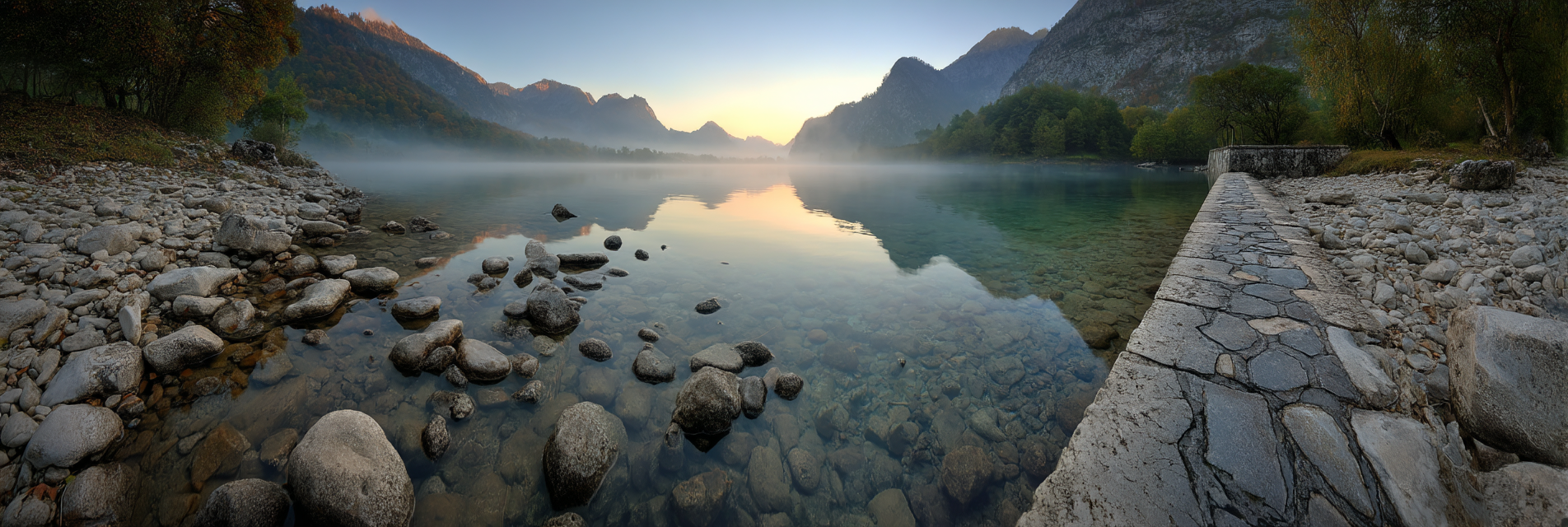 Ruhiger See Umgeben Von Bergen Morgendliche Stimmung | Seen und Unterwasserwelten | Landschaften