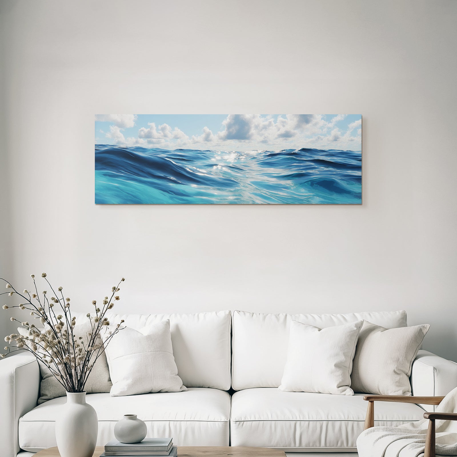 Serene Ocean Scene Mit Sanften Wellen Und Hellem Blaüm Himmel