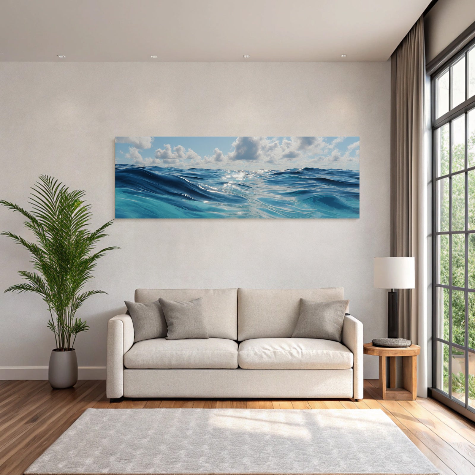 Serene Ocean Scene Mit Sanften Wellen Und Hellem Blaüm Himmel