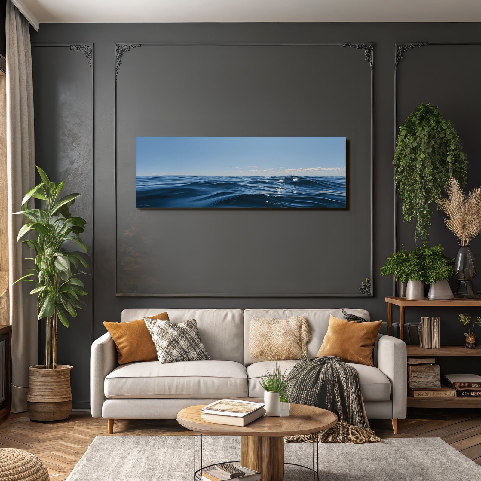 Serene Ocean View Gently Rolling Waves Clear Blue Sky Tranquility