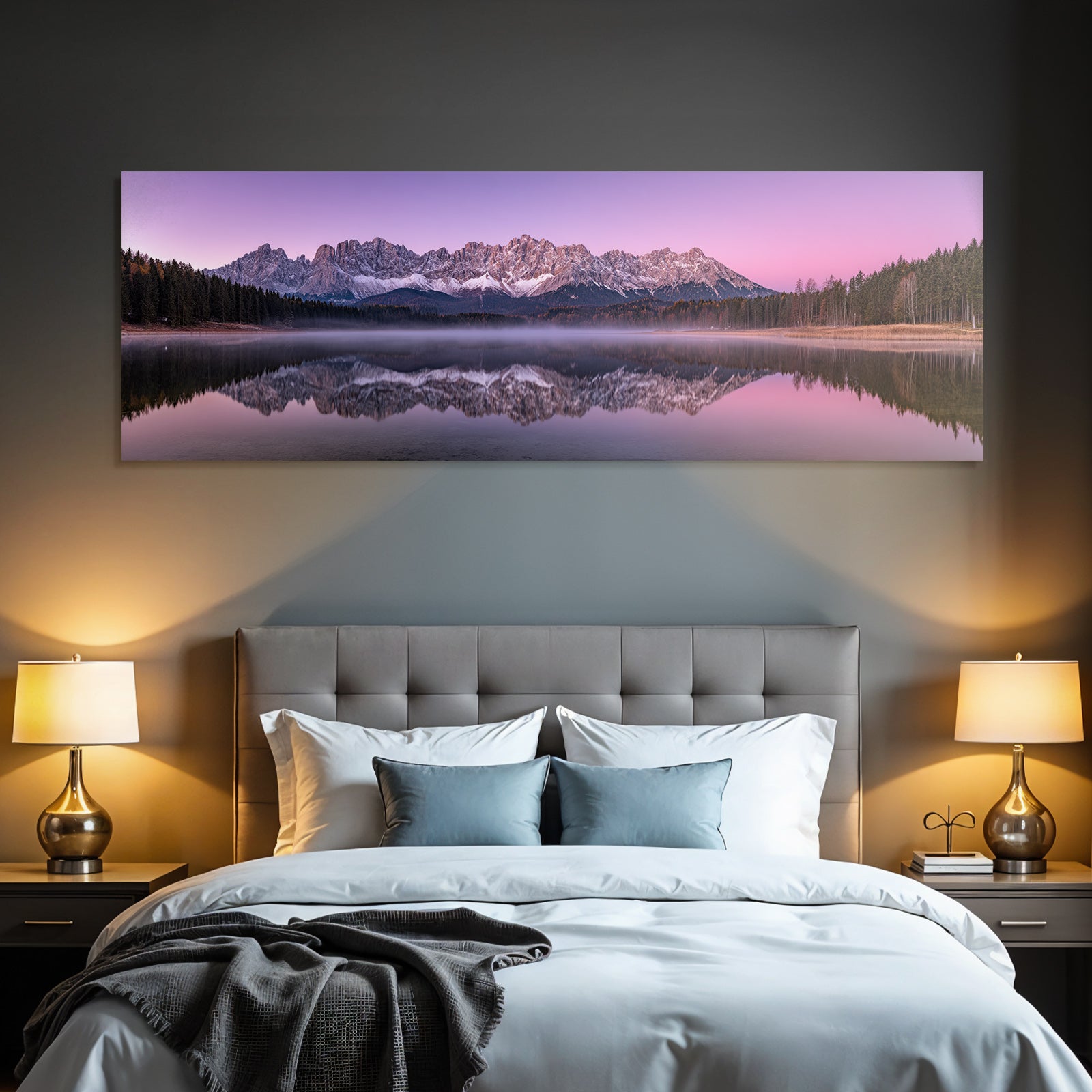 Stimmungsvolles Landschaftsbild Mit Reflektion Im See Und Gebirgen Dawn Dusk