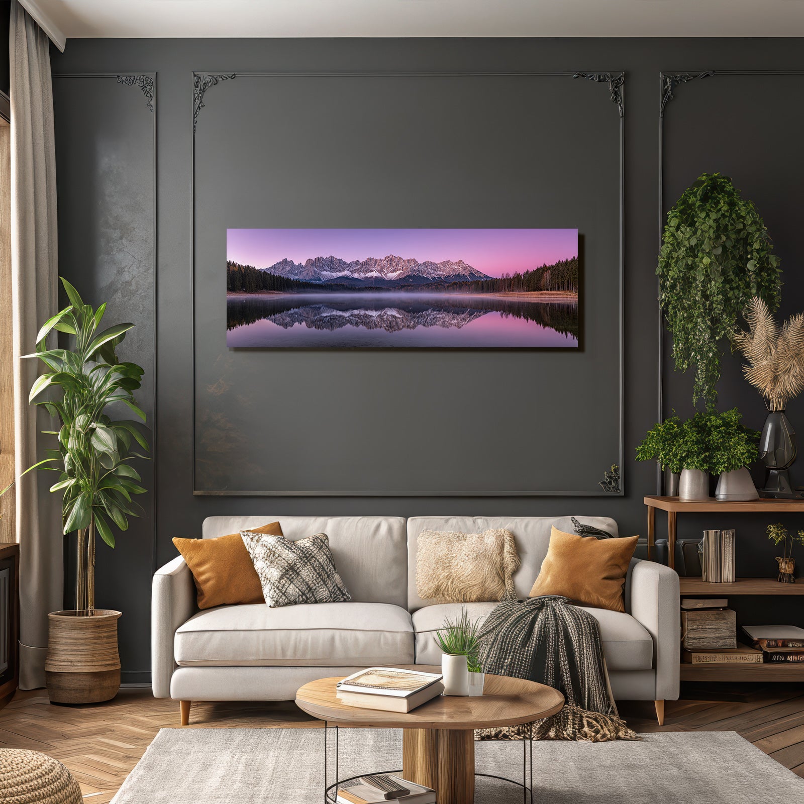Stimmungsvolles Landschaftsbild Mit Reflektion Im See Und Gebirgen Dawn Dusk