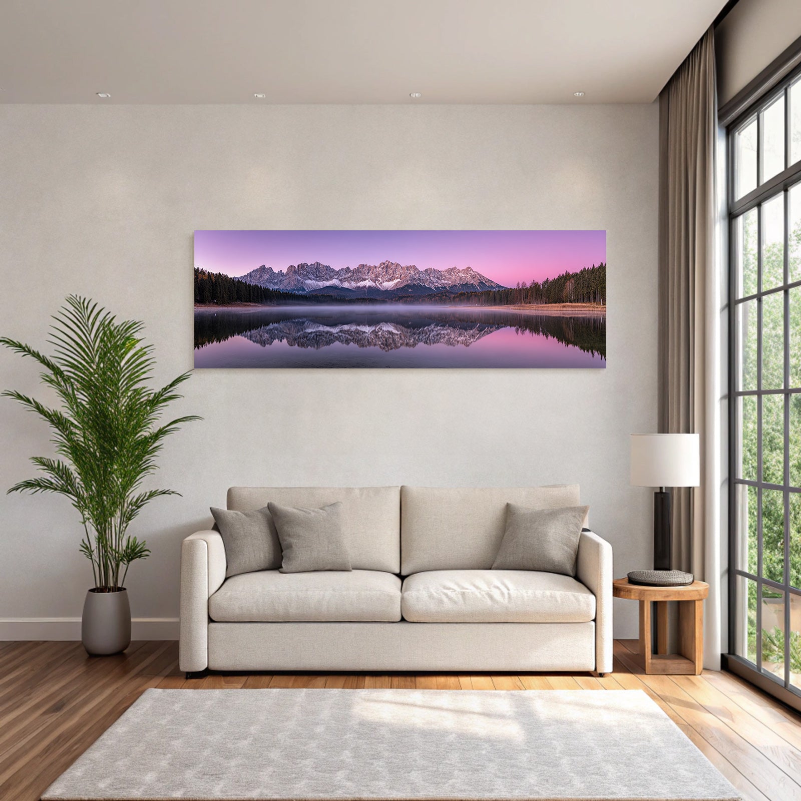 Stimmungsvolles Landschaftsbild Mit Reflektion Im See Und Gebirgen Dawn Dusk