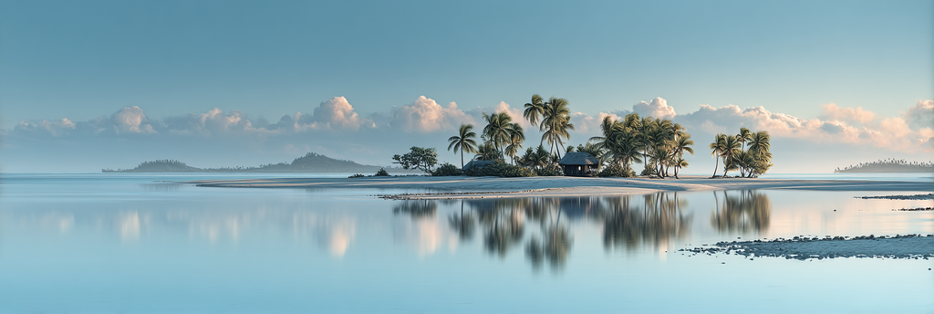 Tropische Landschaft Insel Hütten Palmbaeume Ruhe Bei Sonnenaufgang Sonnenuntergang | Seen und Unterwasserwelten | Landschaften