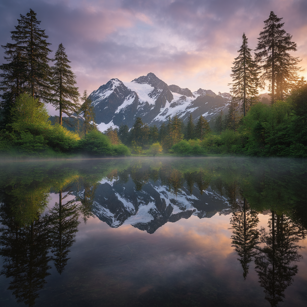 Friedliche Berglanschaft Beim Sonnenaufgang Reflexion Im Wasser | Seen und Unterwasserwelten | Landschaften