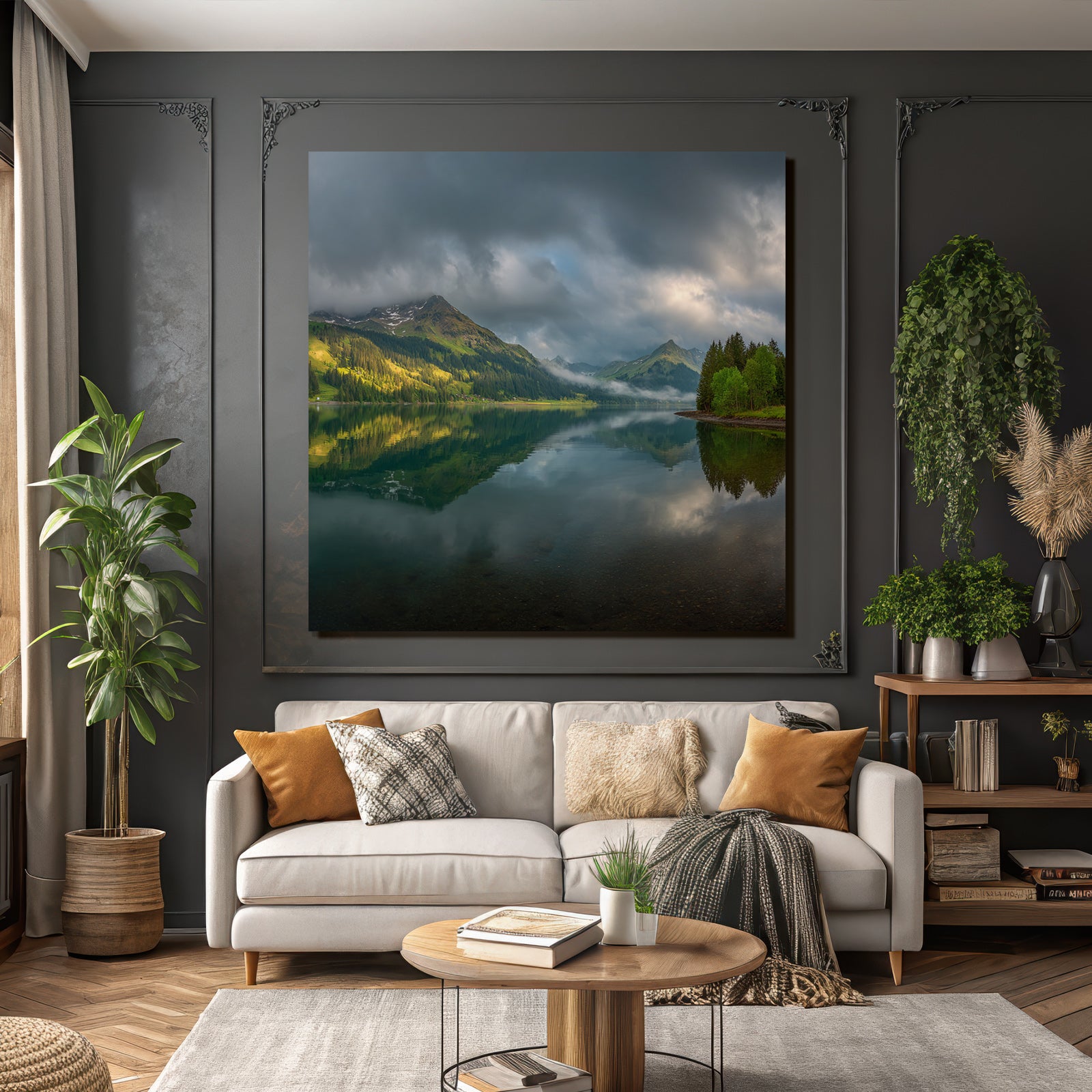 Friedliche Natur Landschaft Mit See Und Grünen Hügeln