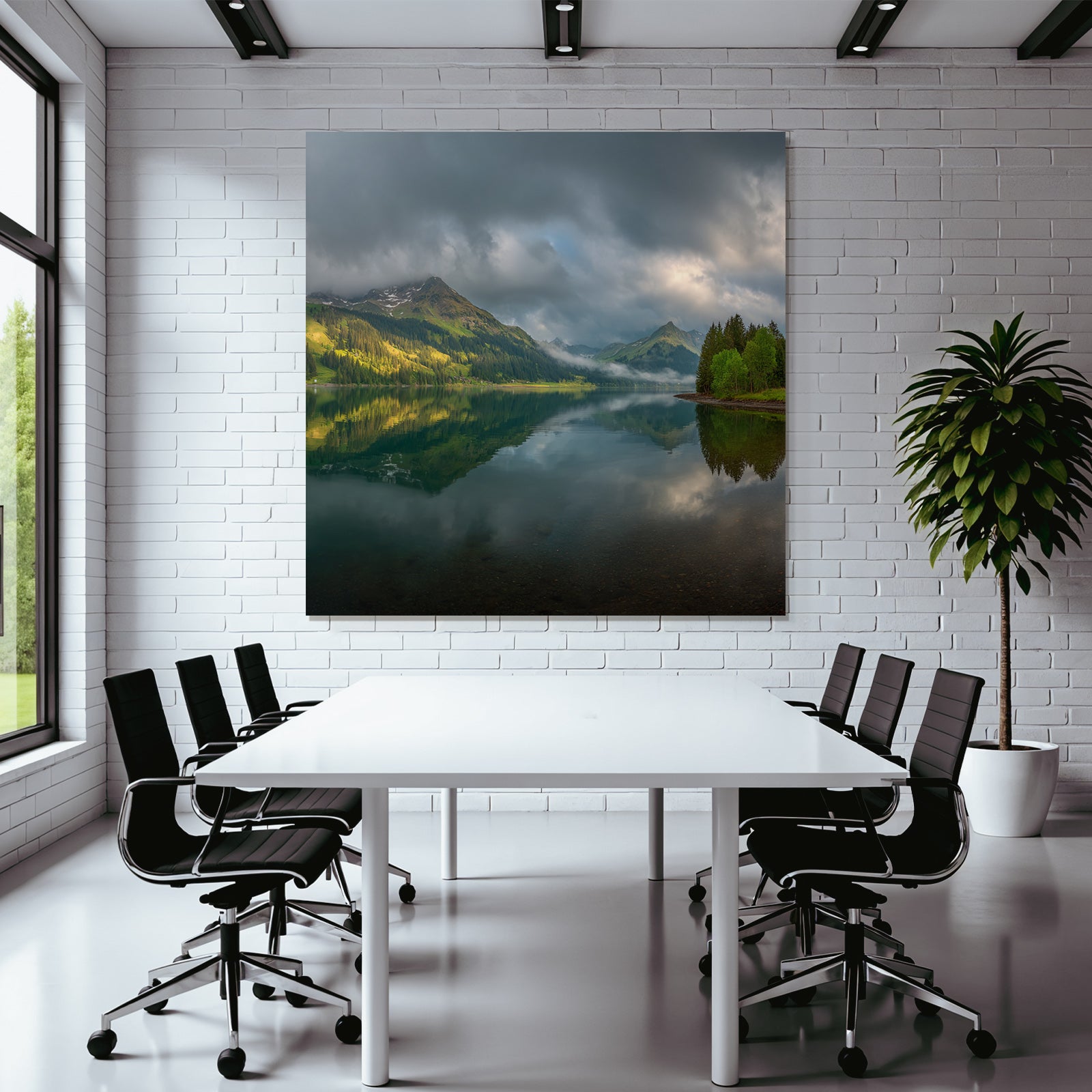 Friedliche Natur Landschaft Mit See Und Grünen Hügeln