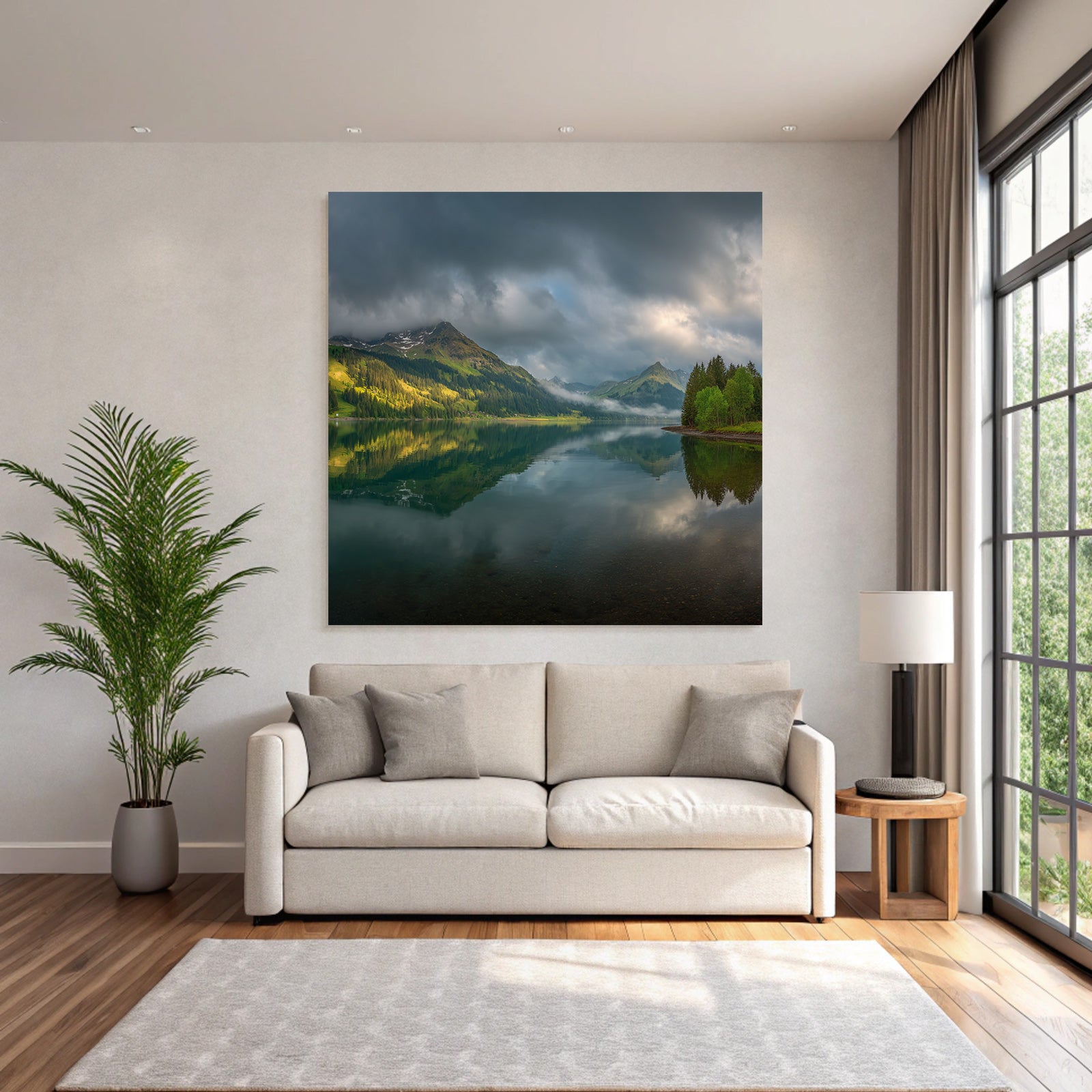 Friedliche Natur Landschaft Mit See Und Grünen Hügeln