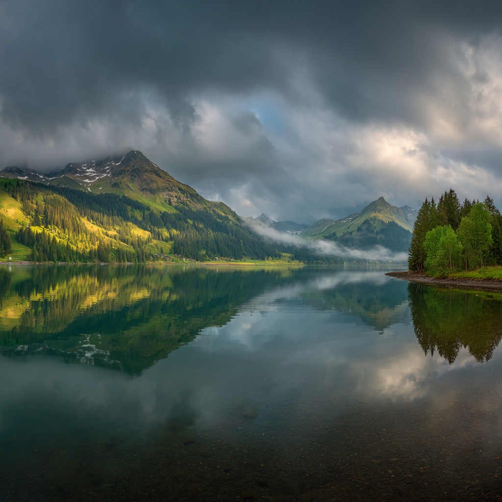 Friedliche Natur Landschaft Mit See Und Grünen Hügeln | Seen und Unterwasserwelten | Landschaften