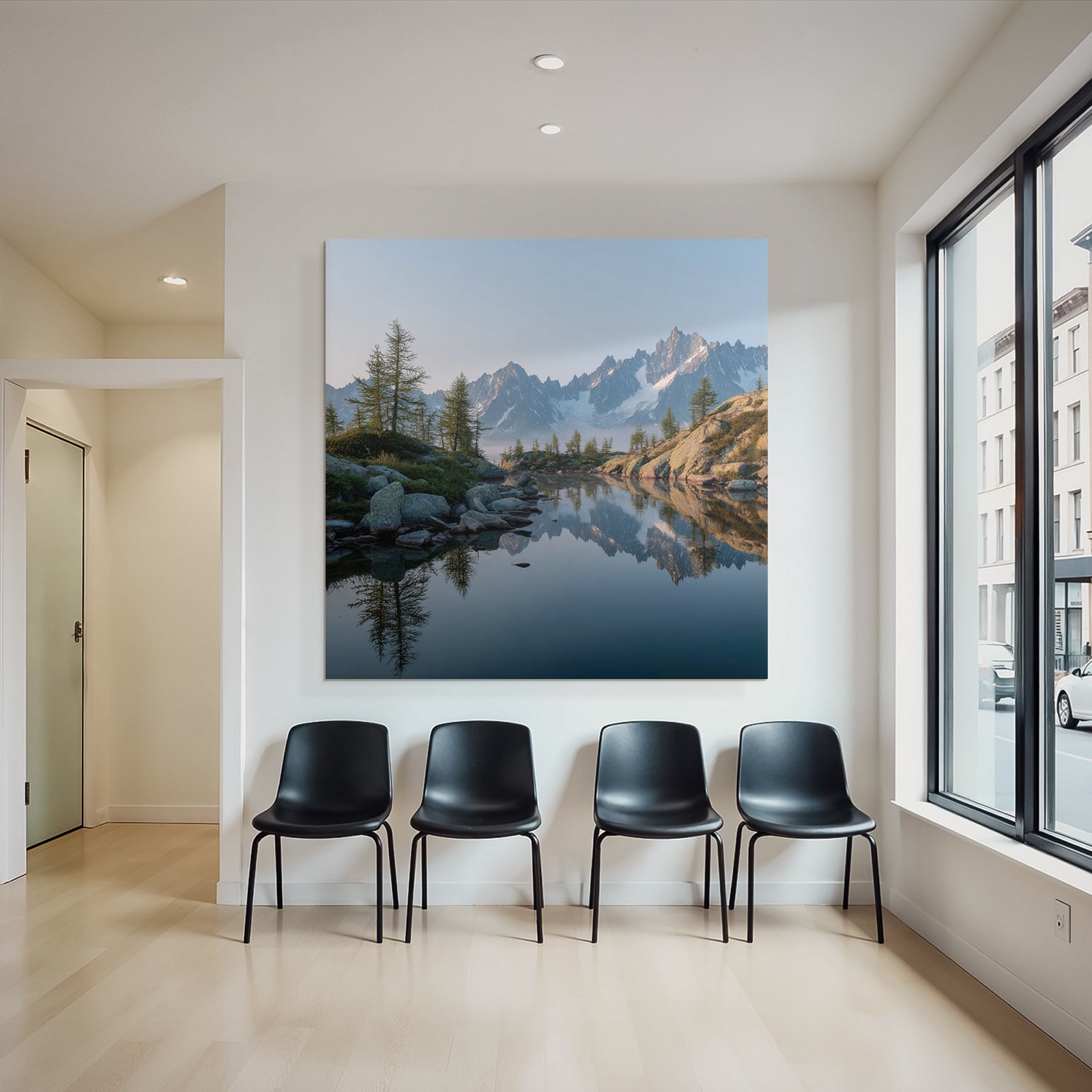 Friedliche Naturlandschaft Reflektierende Berge Und See