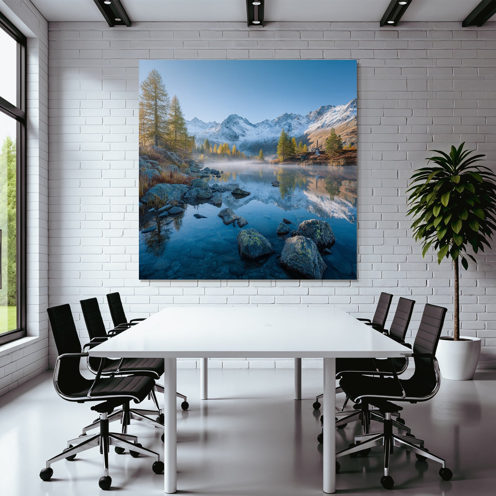 Idyllische Landschaft See Felsen Gebirge Schneebedeckte Spitzen Herbstlaub Reflexionen