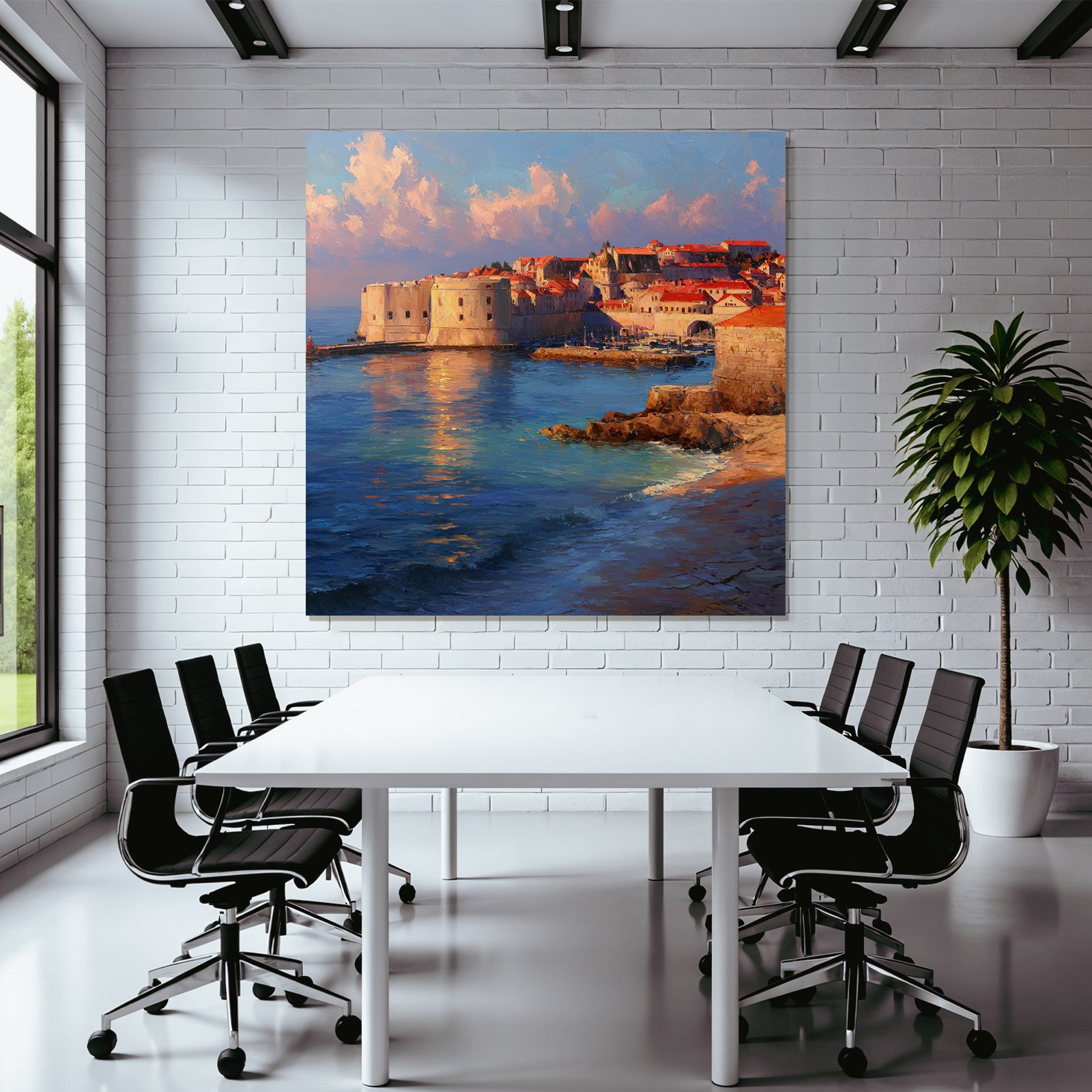 Küstendorf Mit Hafen Und Befestigungsanlage Impressionistisch