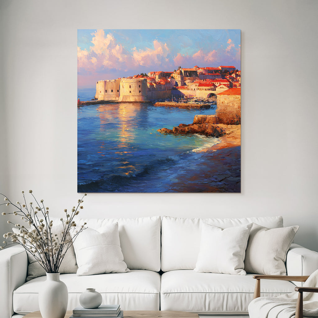Küstendorf Mit Hafen Und Befestigungsanlage Impressionistisch