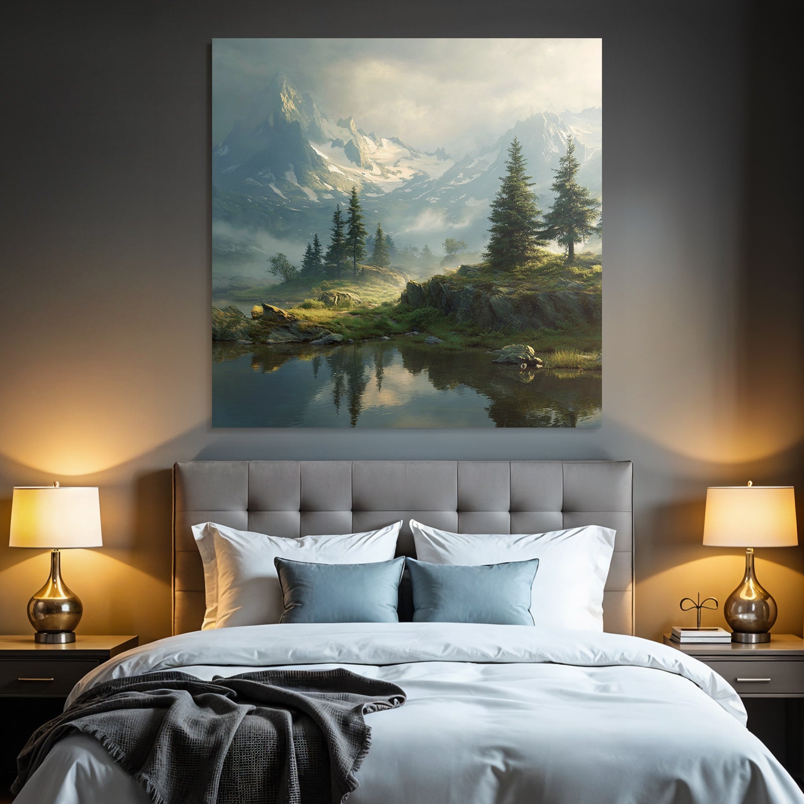 Majestätische Berglanschaft Mit Reflektierendem Wasser Und Dichter Grün Ruhe