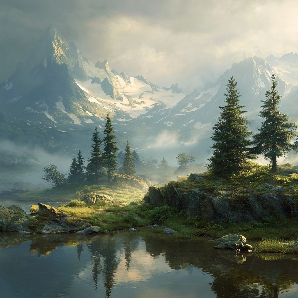 Majestätische Berglanschaft Mit Reflektierendem Wasser Und Dichter Grün Ruhe | Seen und Unterwasserwelten | Landschaften