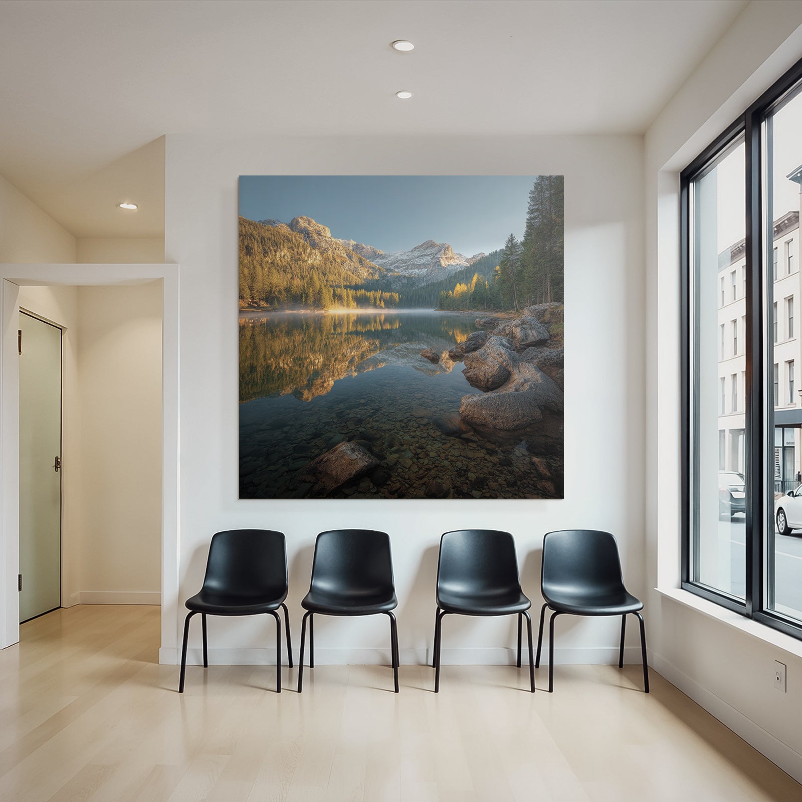 Ruhe Obersee Mit Bergen Und Wald Im Morgenlicht