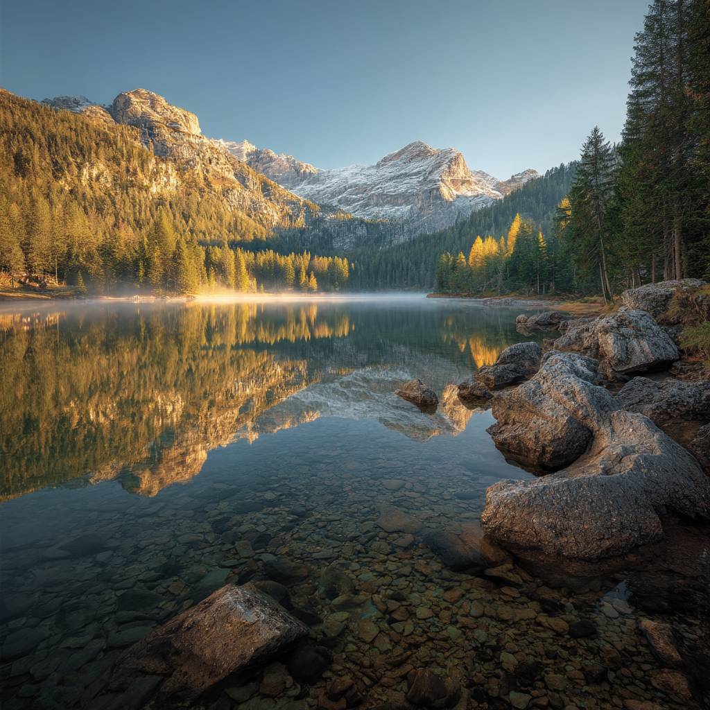 Ruhe Obersee Mit Bergen Und Wald Im Morgenlicht | Seen und Unterwasserwelten | Landschaften