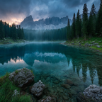 Ruhige Landlandschaft Mit See Baeumen Und Bergen | Seen und Unterwasserwelten | Landschaften