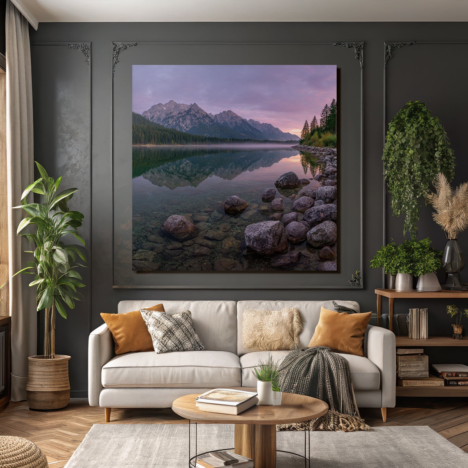 Ruhige Landschaft Mit Bergen Im Spiegel See Bei Dämmerung