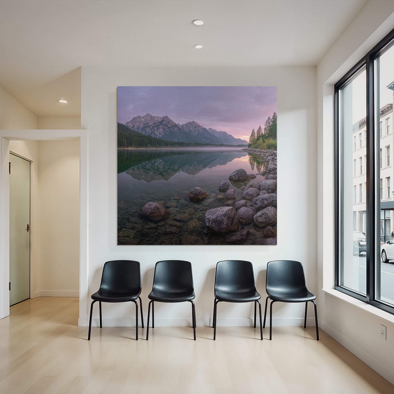 Ruhige Landschaft Mit Bergen Im Spiegel See Bei Dämmerung