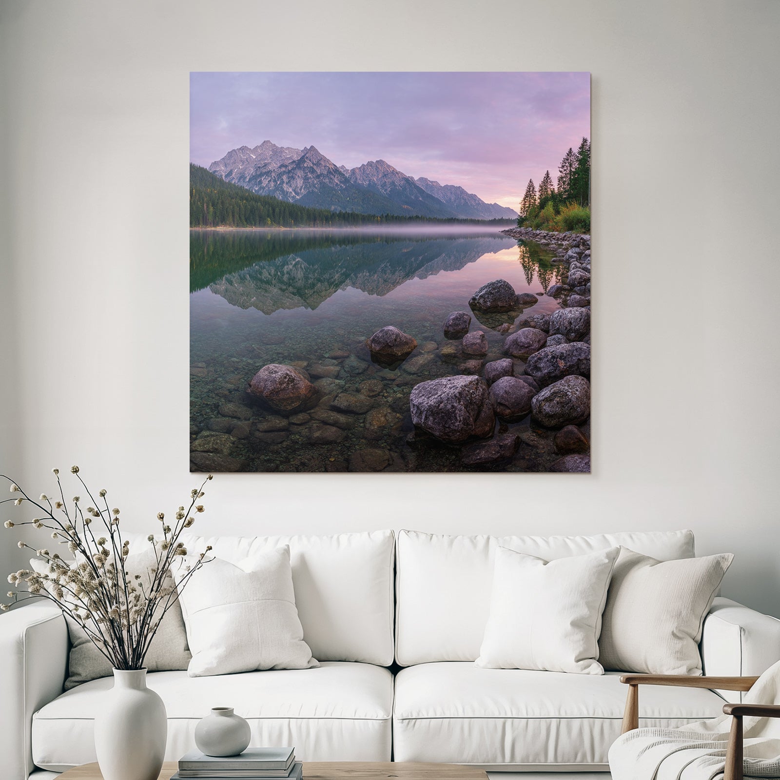 Ruhige Landschaft Mit Bergen Im Spiegel See Bei Dämmerung