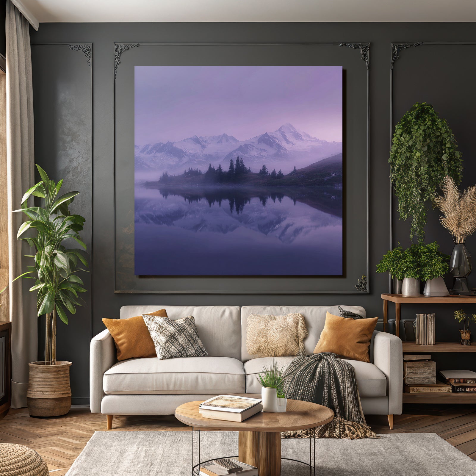 Ruhige Landschaft Mit Mountains Und Wasser Mit Nebel