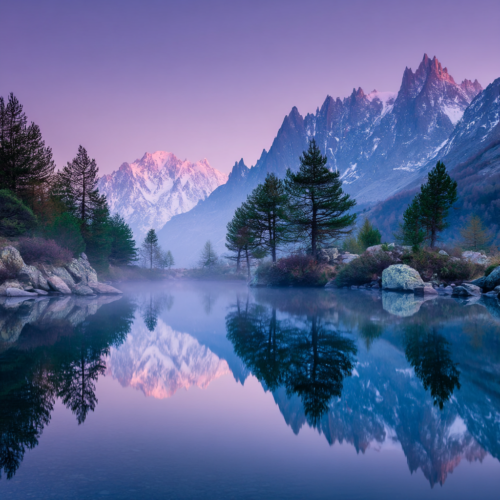 Ruhige Landschaft Mit See Und Bergen Im Sonnenaufgang Oder Sonnenuntergang | Seen und Unterwasserwelten | Landschaften
