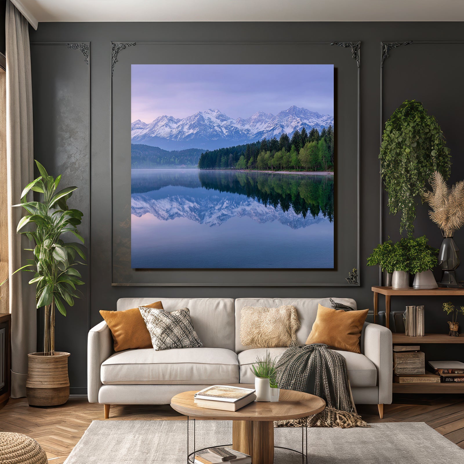 Ruhige Landschaft Spiegelung Im See Mit Bergen Und Wald