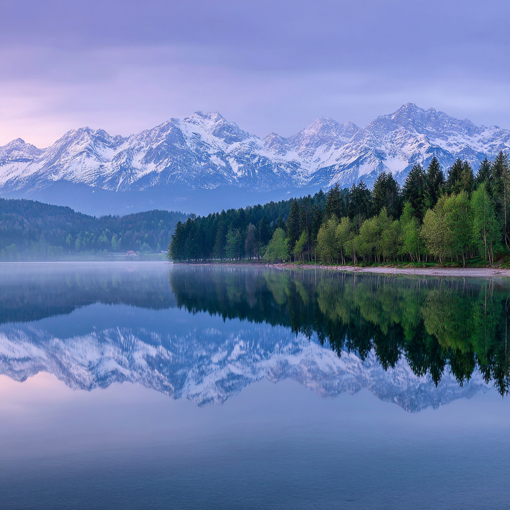 Ruhige Landschaft Spiegelung Im See Mit Bergen Und Wald | Seen und Unterwasserwelten | Landschaften