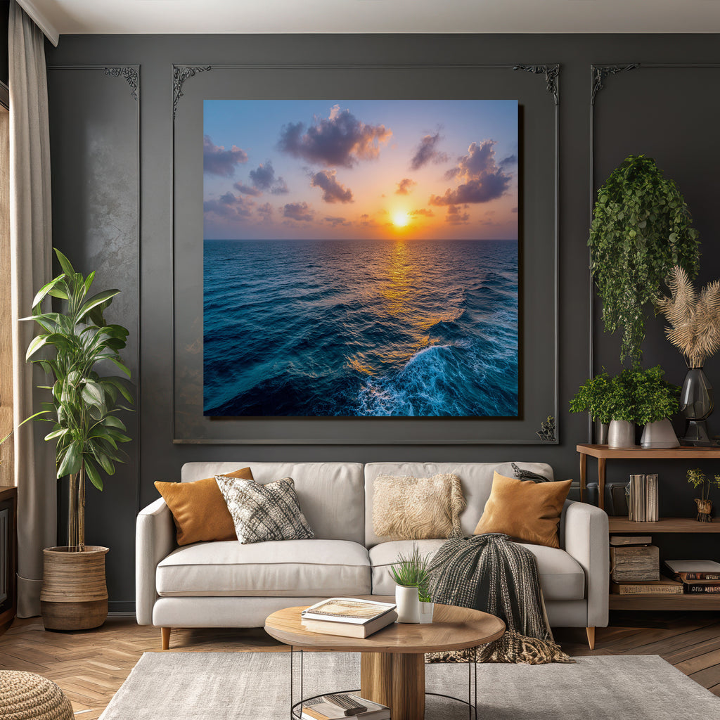 Ruhige Ozeanansicht Zum Sunset Mit Warmen Farben