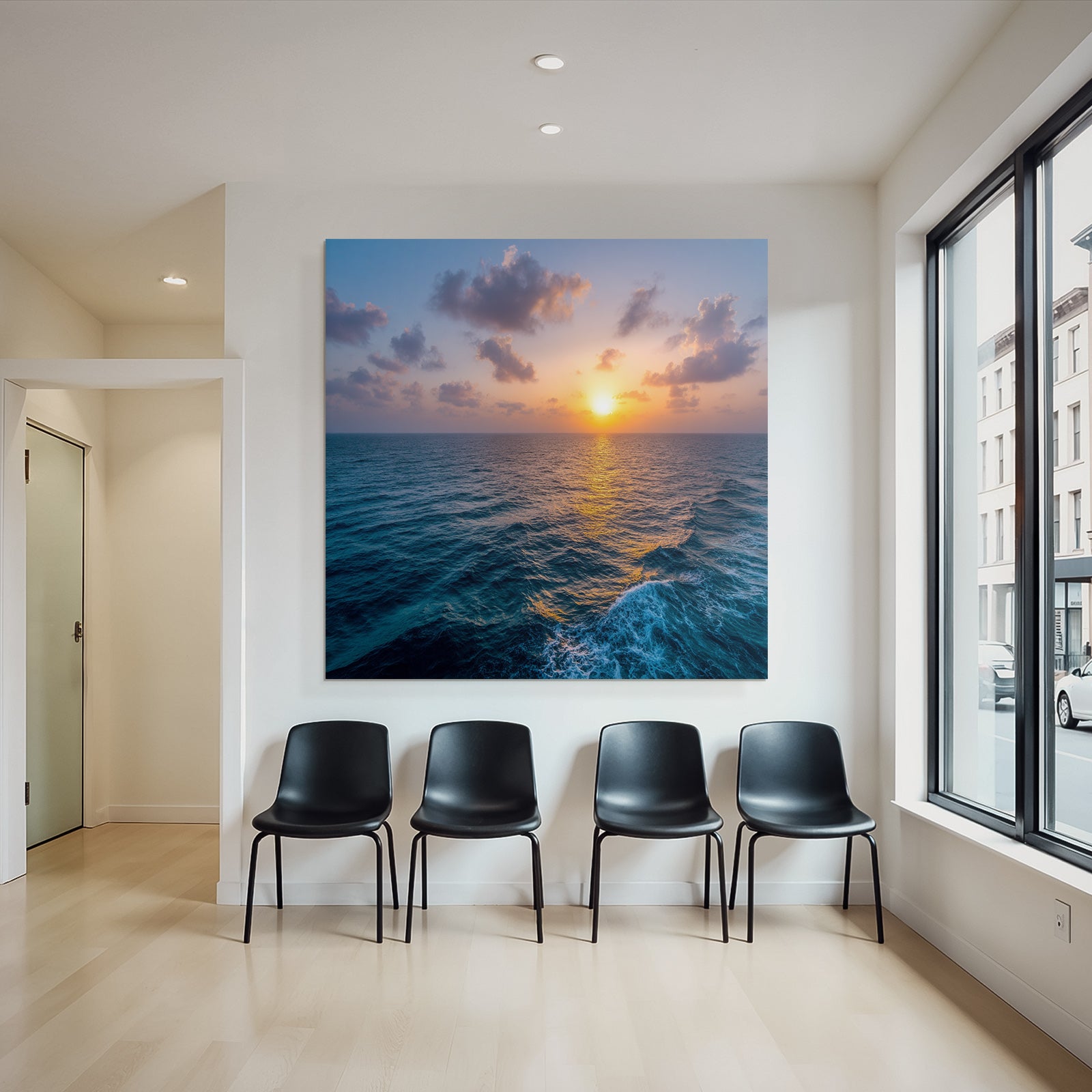 Ruhige Ozeanansicht Zum Sunset Mit Warmen Farben
