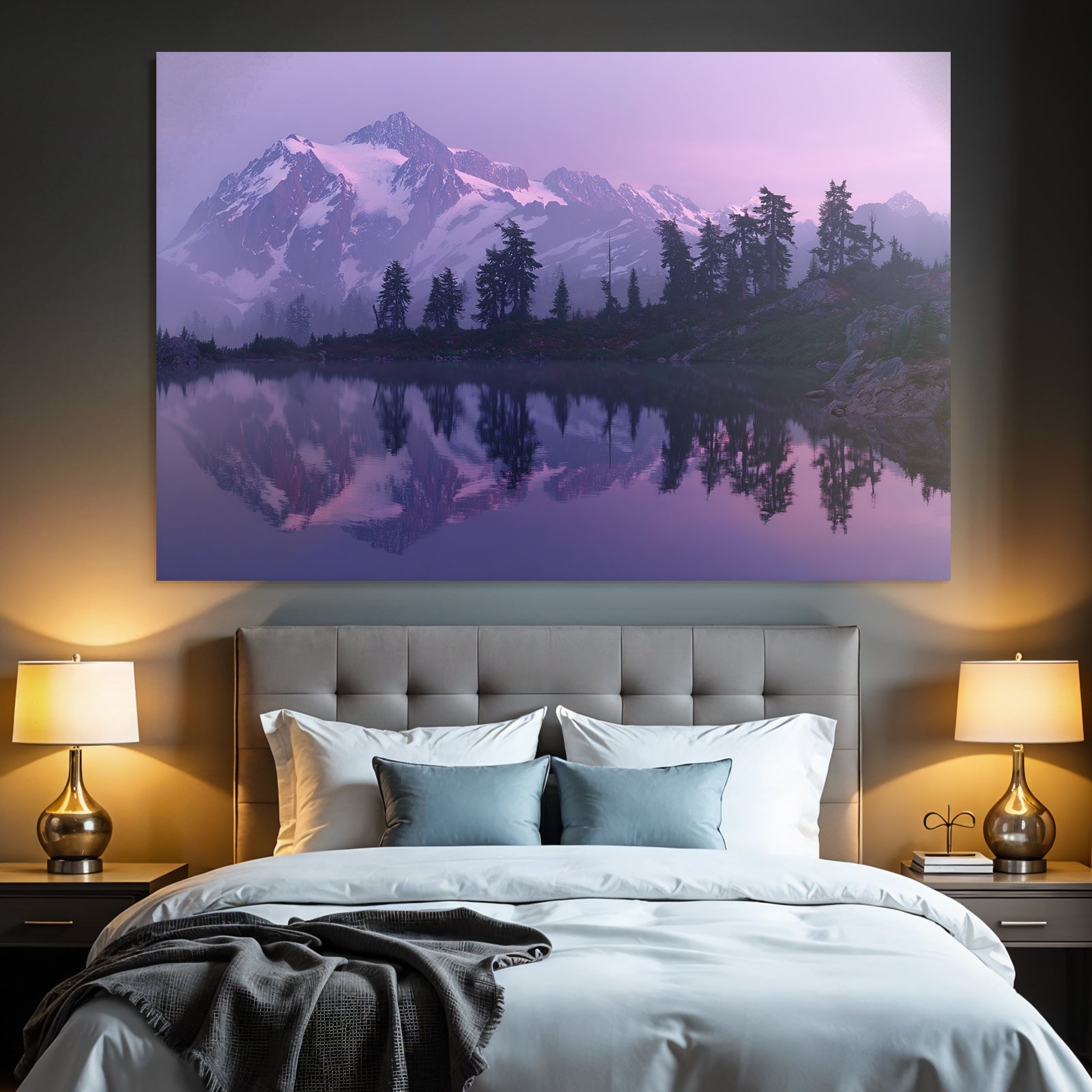 Beruhigende Berglandschaft Spiegelung In Stillwasser Dämmerung