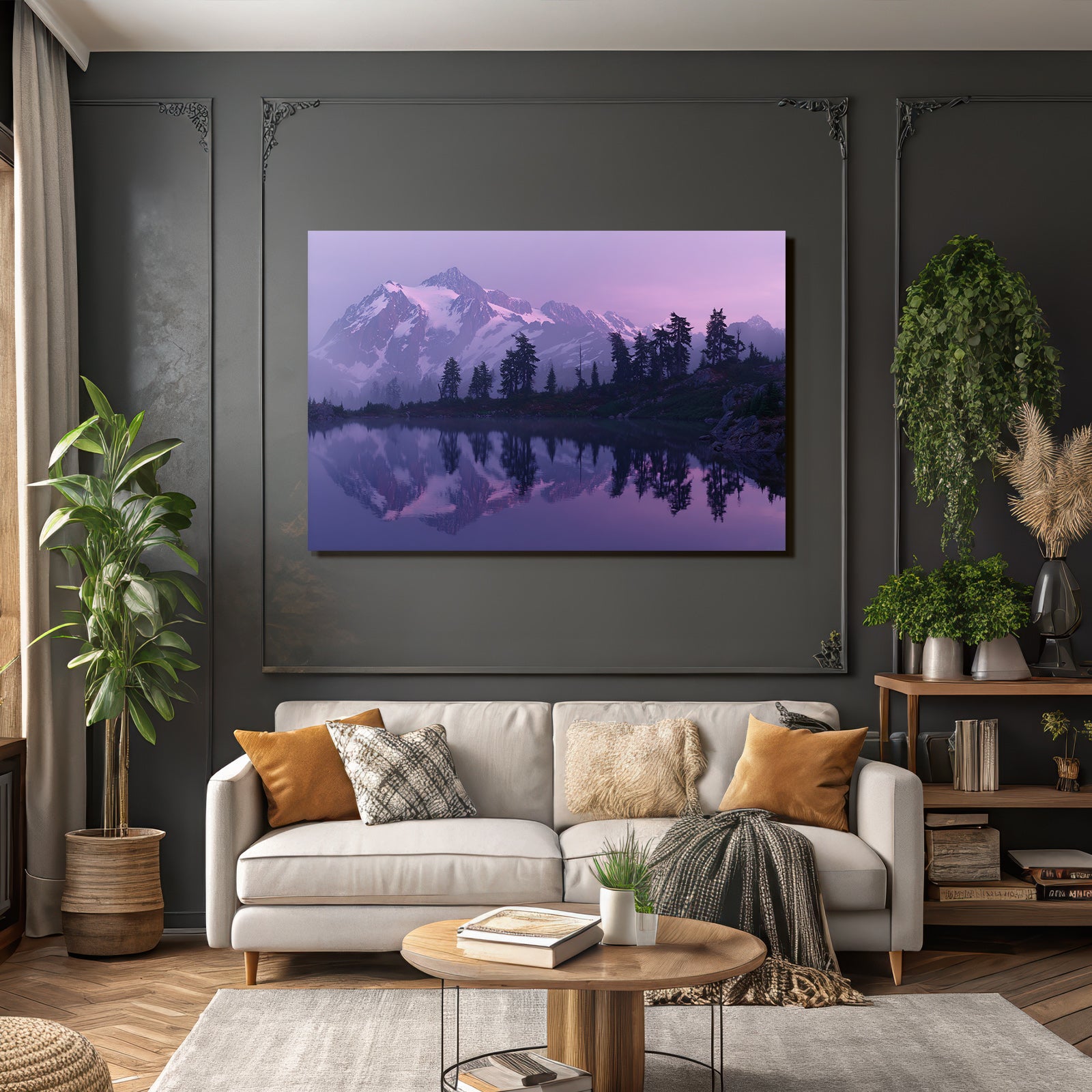 Beruhigende Berglandschaft Spiegelung In Stillwasser Dämmerung