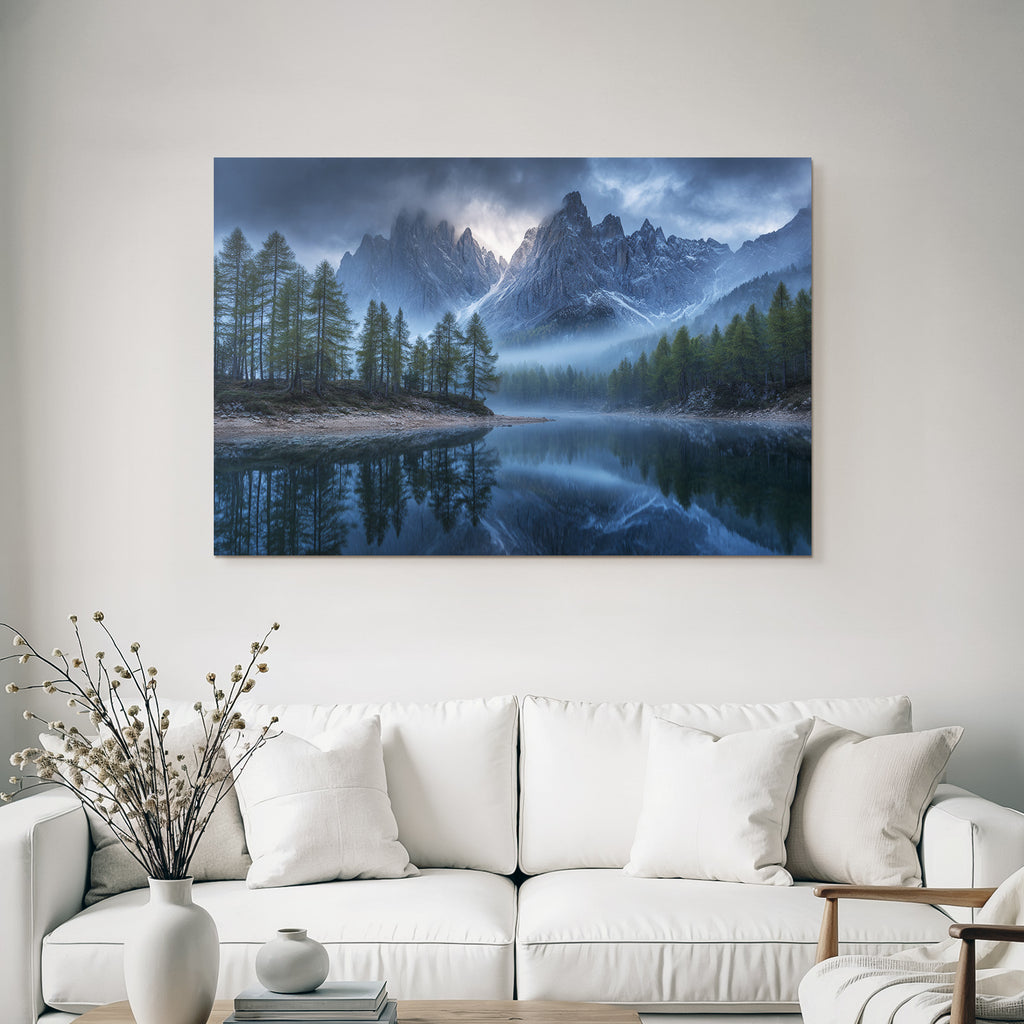 Beruhigende Landschaft Mit Bergen Und Reflektierendem Wasser