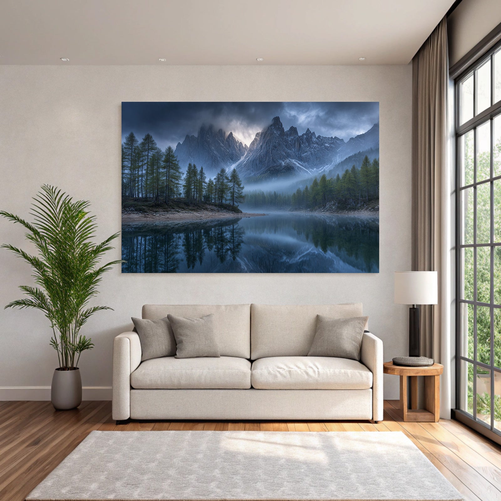 Beruhigende Landschaft Mit Bergen Und Reflektierendem Wasser