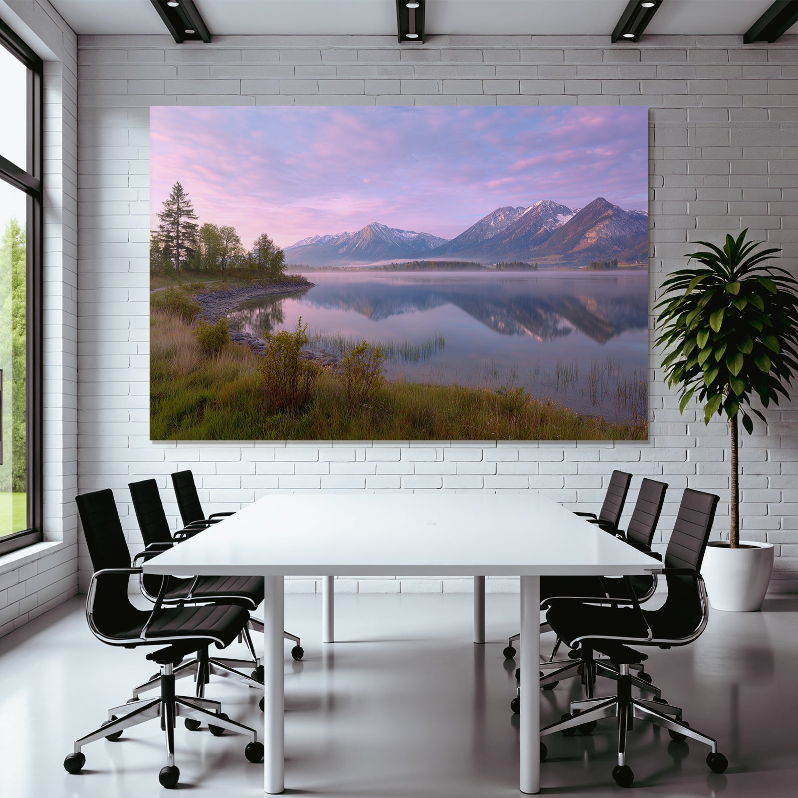 Friedliche Landschaft Mit See Und Bergen Sanfte Farben