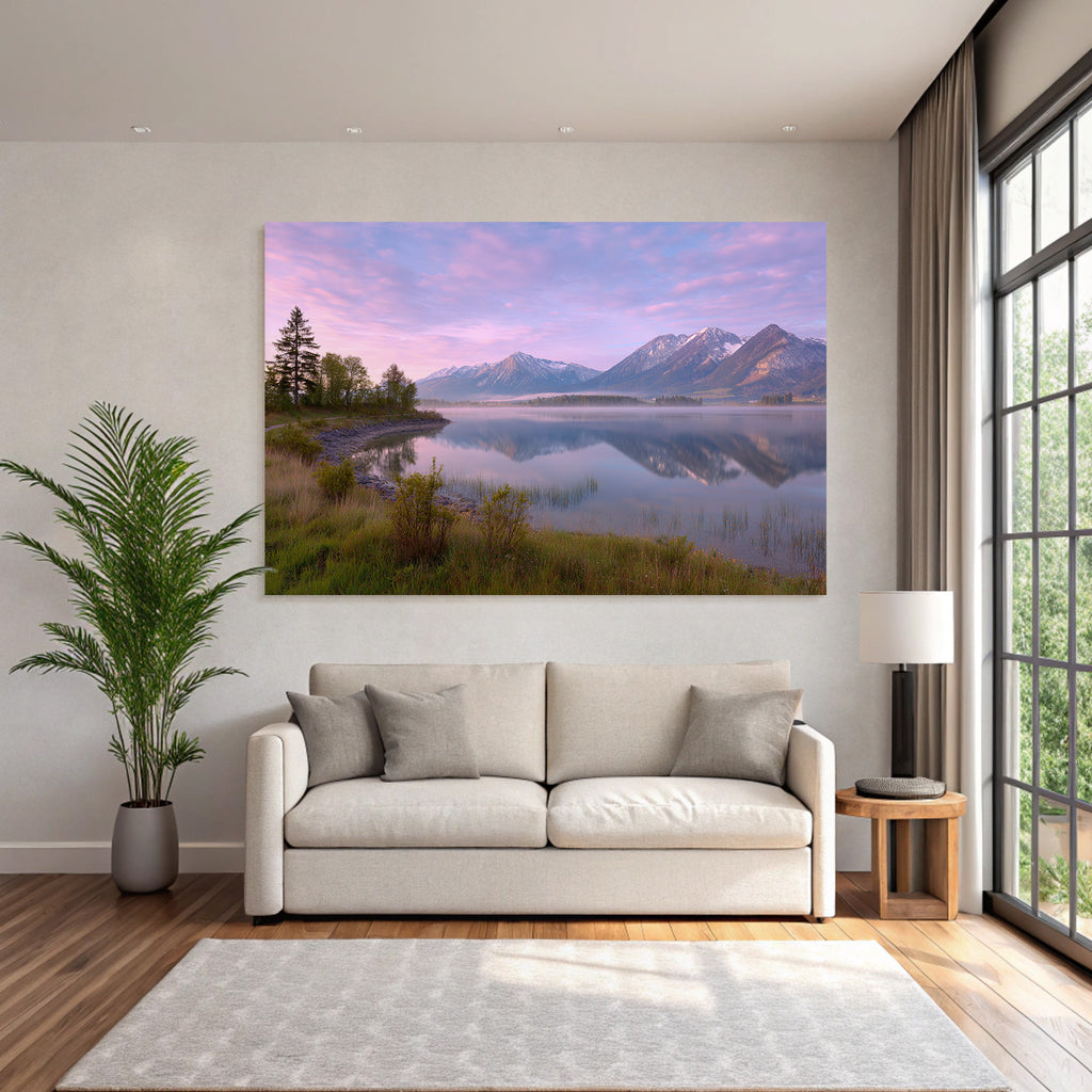 Friedliche Landschaft Mit See Und Bergen Sanfte Farben