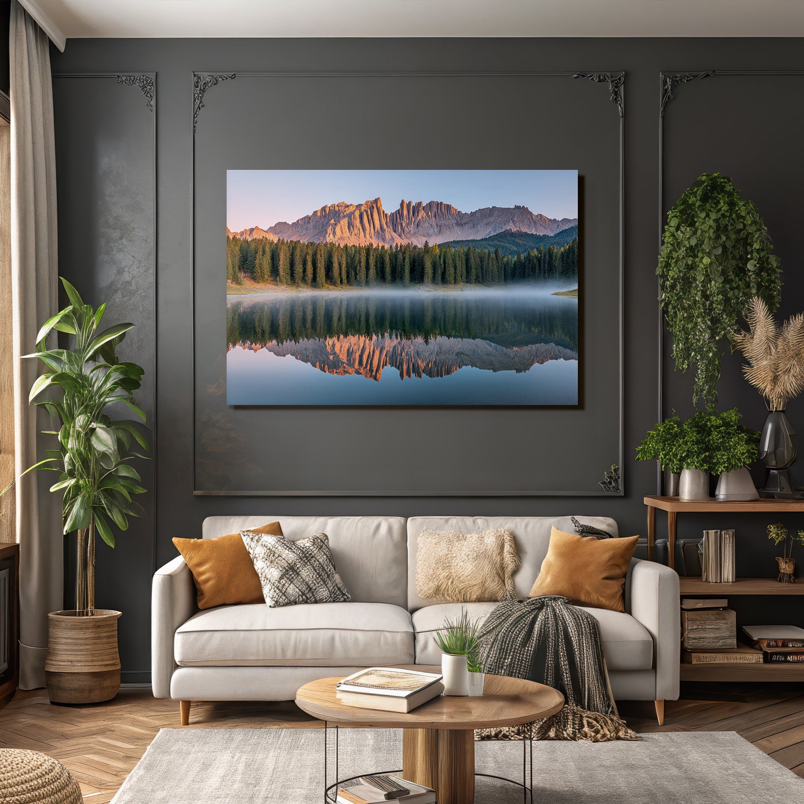 Friedliche Landschaft Reflexion Von Bergen Und Baeumen