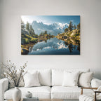 Friedliche Natur Landschaft Mit Schneebedeckten Bergen Und Reflektierendem Wasser