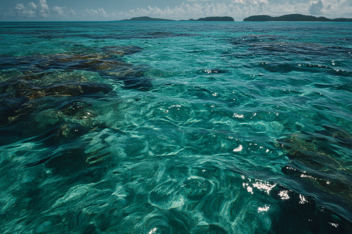 Klares Ozean Szenario Mit Türkisfarbenem Wasser Und Insel Horizont | Seen und Unterwasserwelten | Landschaften