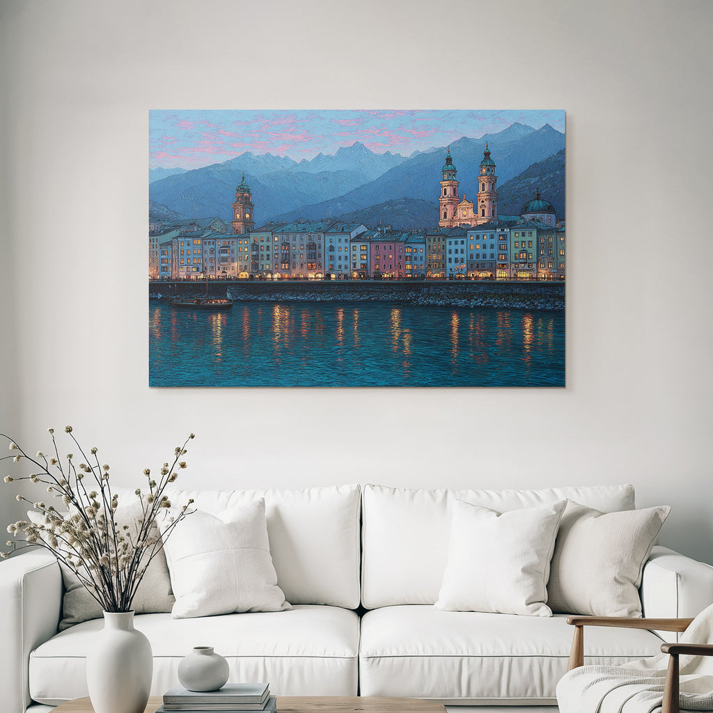 Malerische Wasserfront Stadtlandschaft Bei Nacht