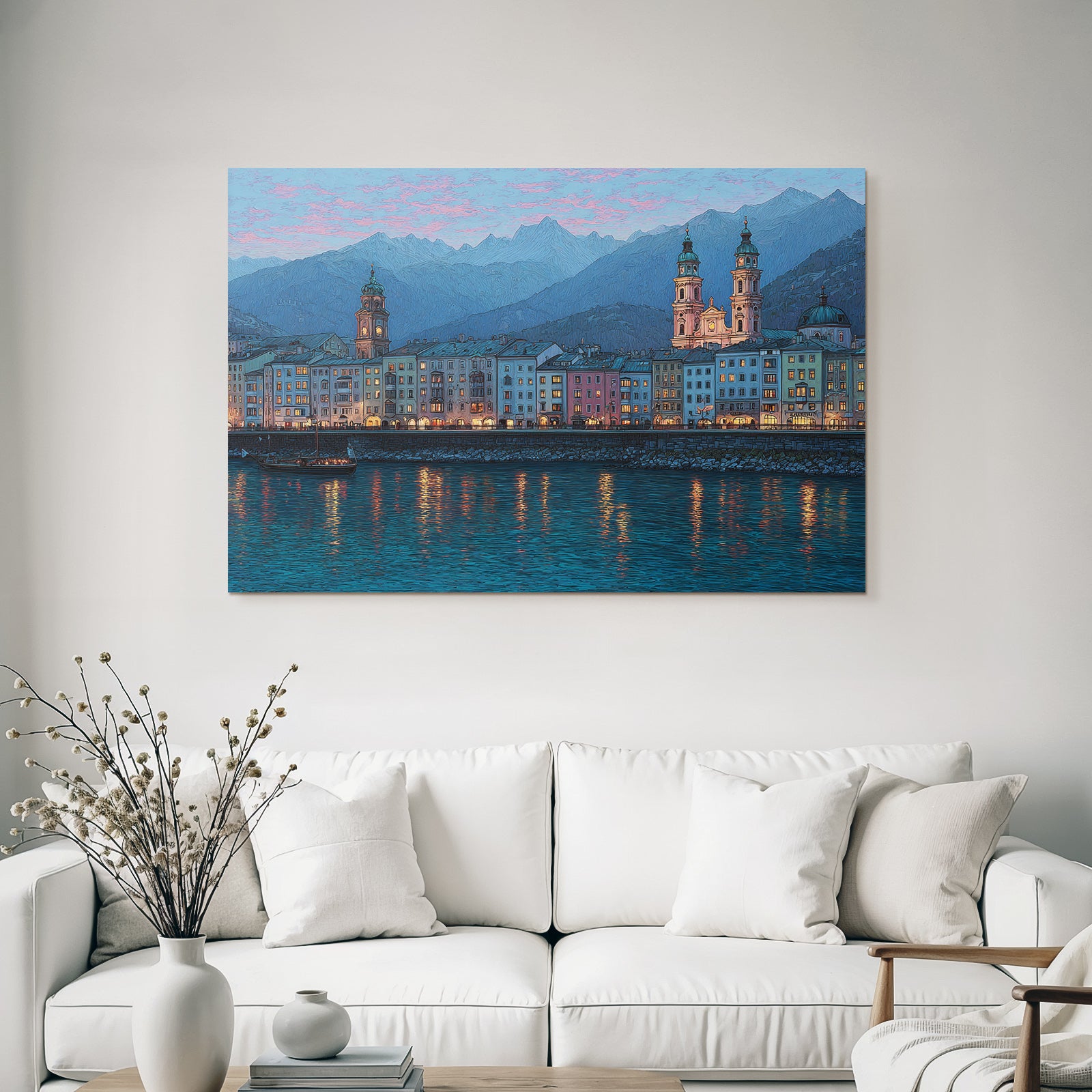 Malerische Wasserfront Stadtlandschaft Bei Nacht