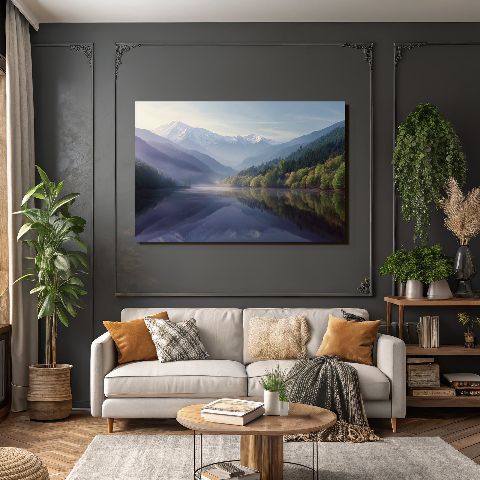 Ruhevolle Natur Mit Bergen Wald Und Wasser