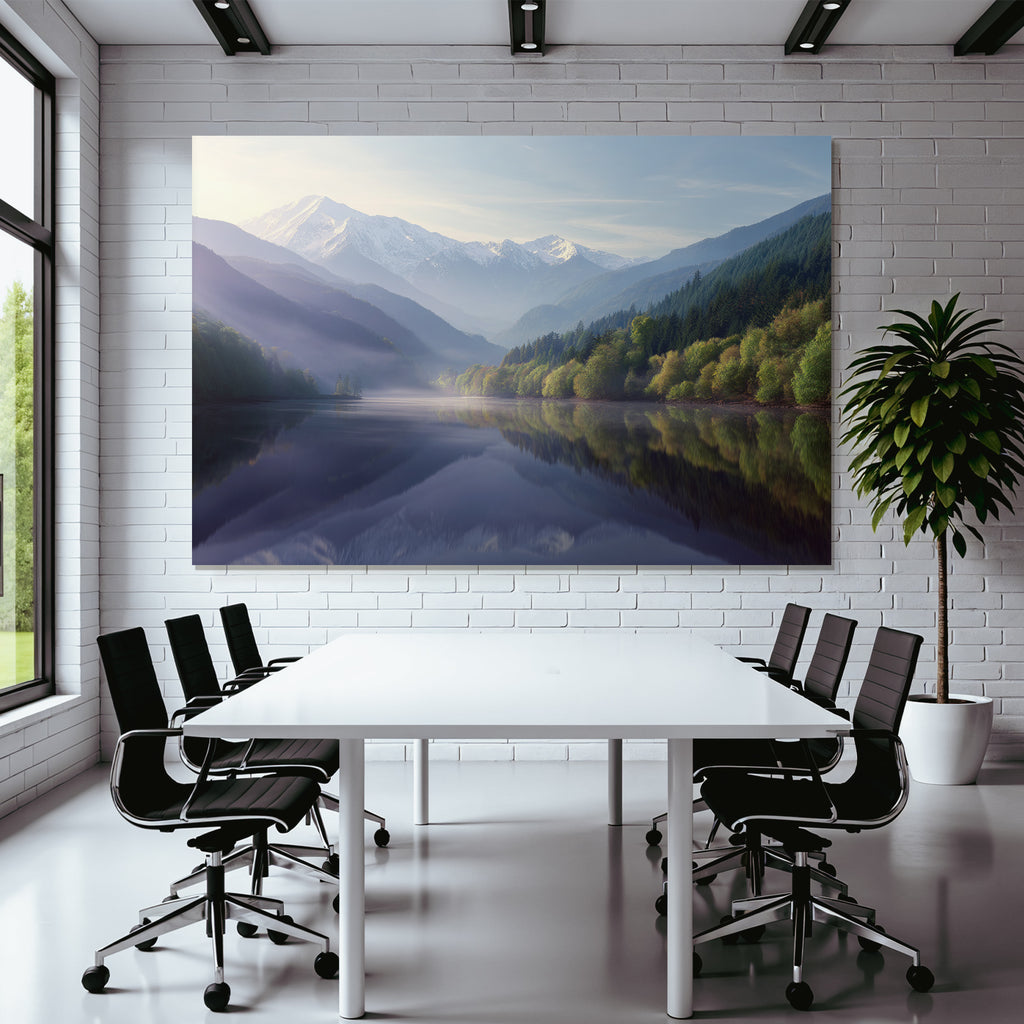 Ruhevolle Natur Mit Bergen Wald Und Wasser