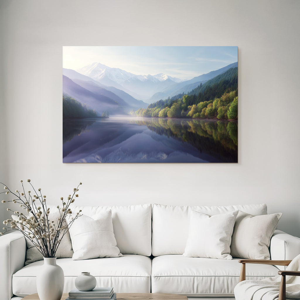 Ruhevolle Natur Mit Bergen Wald Und Wasser
